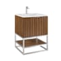 BEMMA Terra 24" Free Standing Single Basin Vanity Set with Cabinet and Vanity Top Walnut / White Quartz Top / Brushed Nickel Hardware